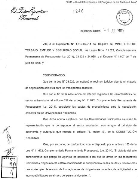 PRIMER CONVENIO COLECTIVO DE TRABAJO PARA LOS 150 MIL DOCENTES UNIVERSITARIOS