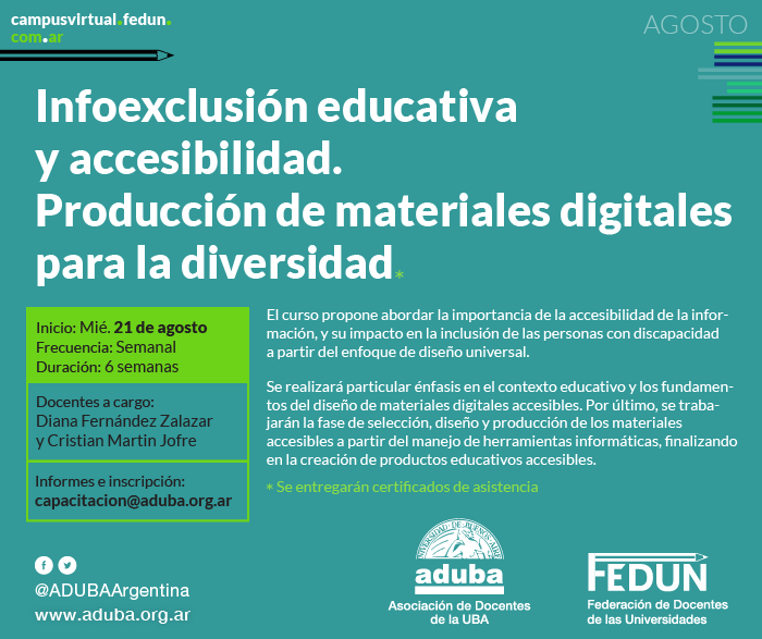 Primera oferta del programa ADUBA-FEDUN de formación en línea para docentes