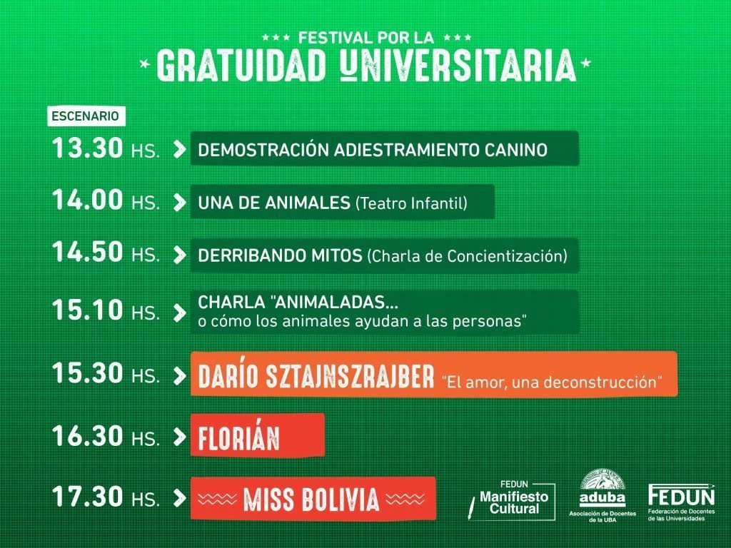 Festival por la Gratuidad Universitaria, con Miss Bolivia y Darío Sztajnszrajber