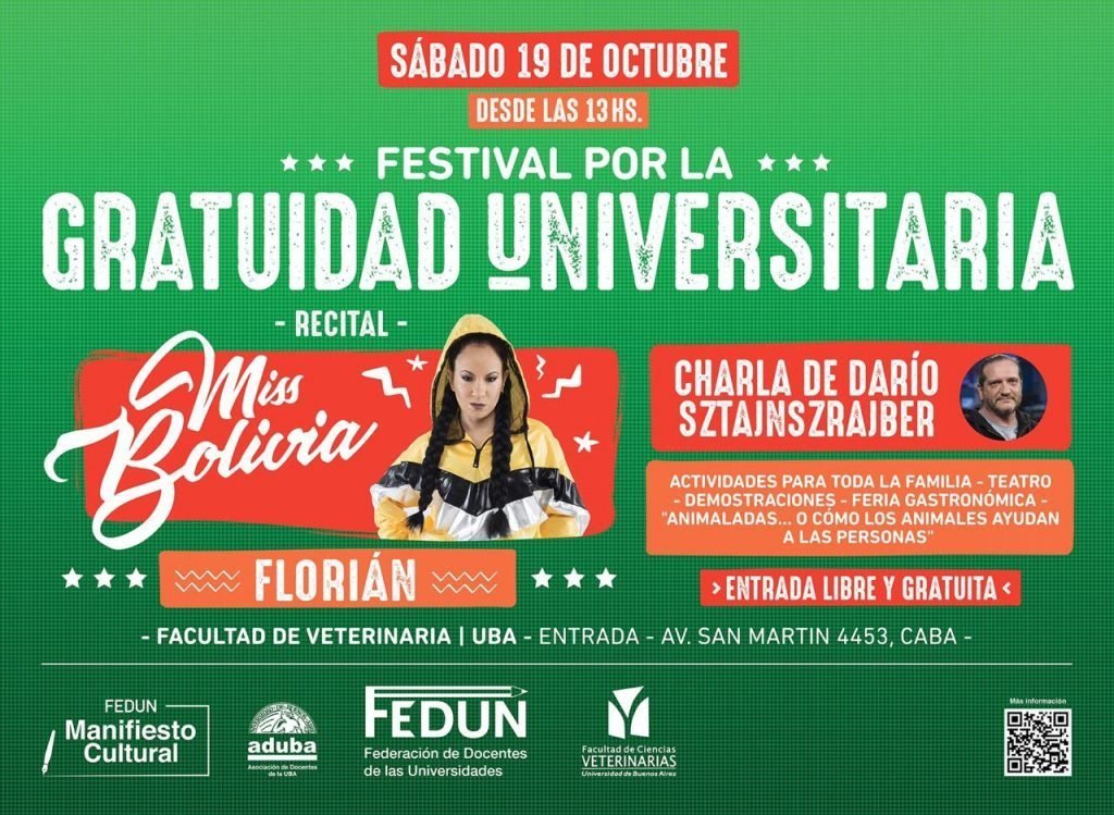Festival por la Gratuidad Universitaria, con Miss Bolivia y Darío Sztajnszrajber